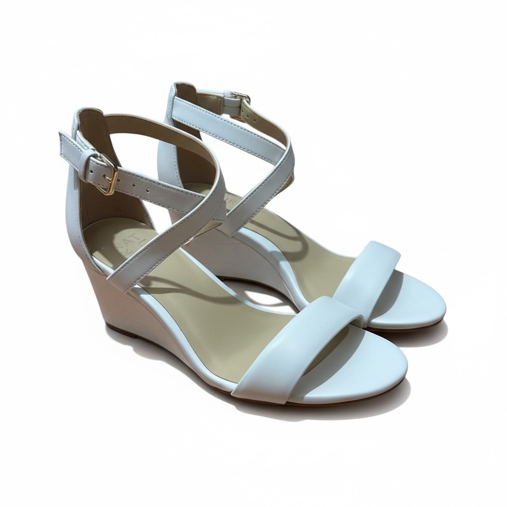 Stuart Weitzman White Leather Wedge Sandals Ankle Strap Women Size 5